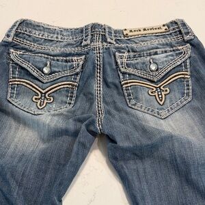 Rock Revival Blue Boot Cut Jeans with Embroidered Pockets